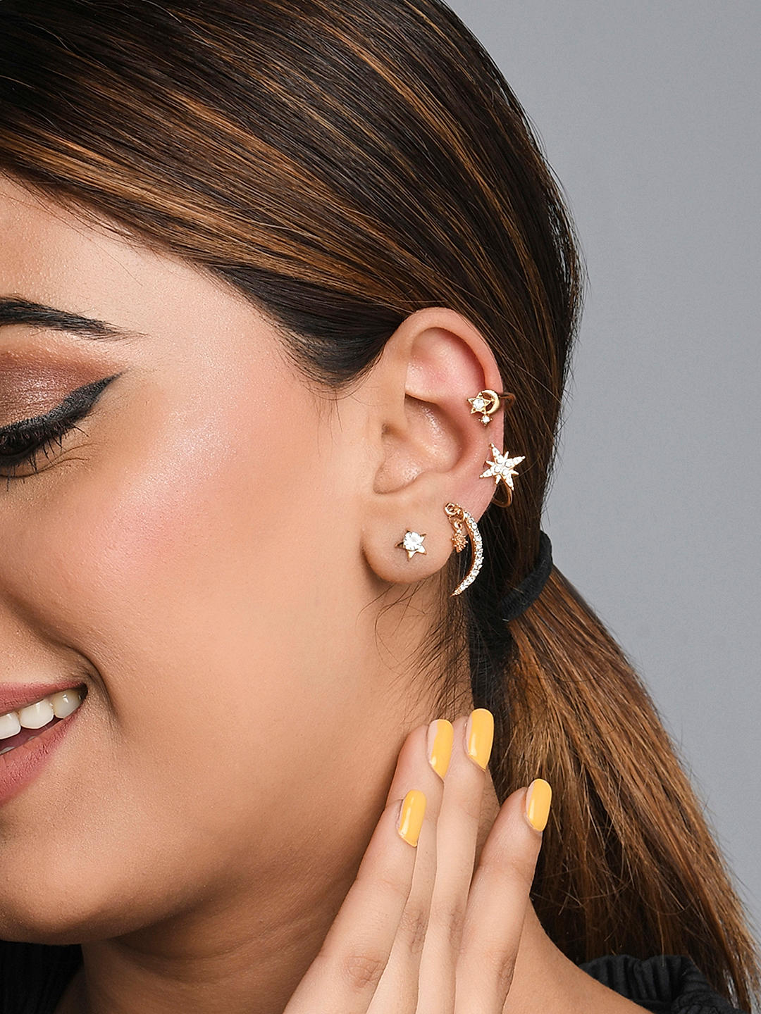 Zeneme Gold Plated American Diamond Ear Cuff Earring Jewellery For  WomenGirls  Amazonin Jewellery