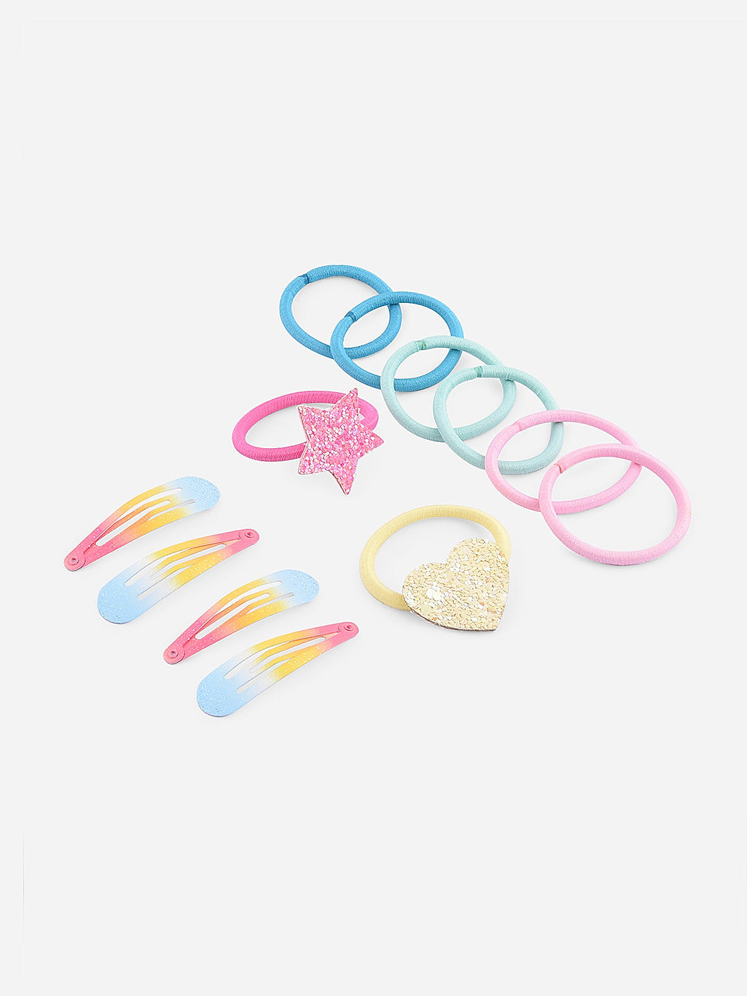 Toniq Kids Set Of 12 Multi Rainbow Color Bow Hair Clip & Rubber Band Set For