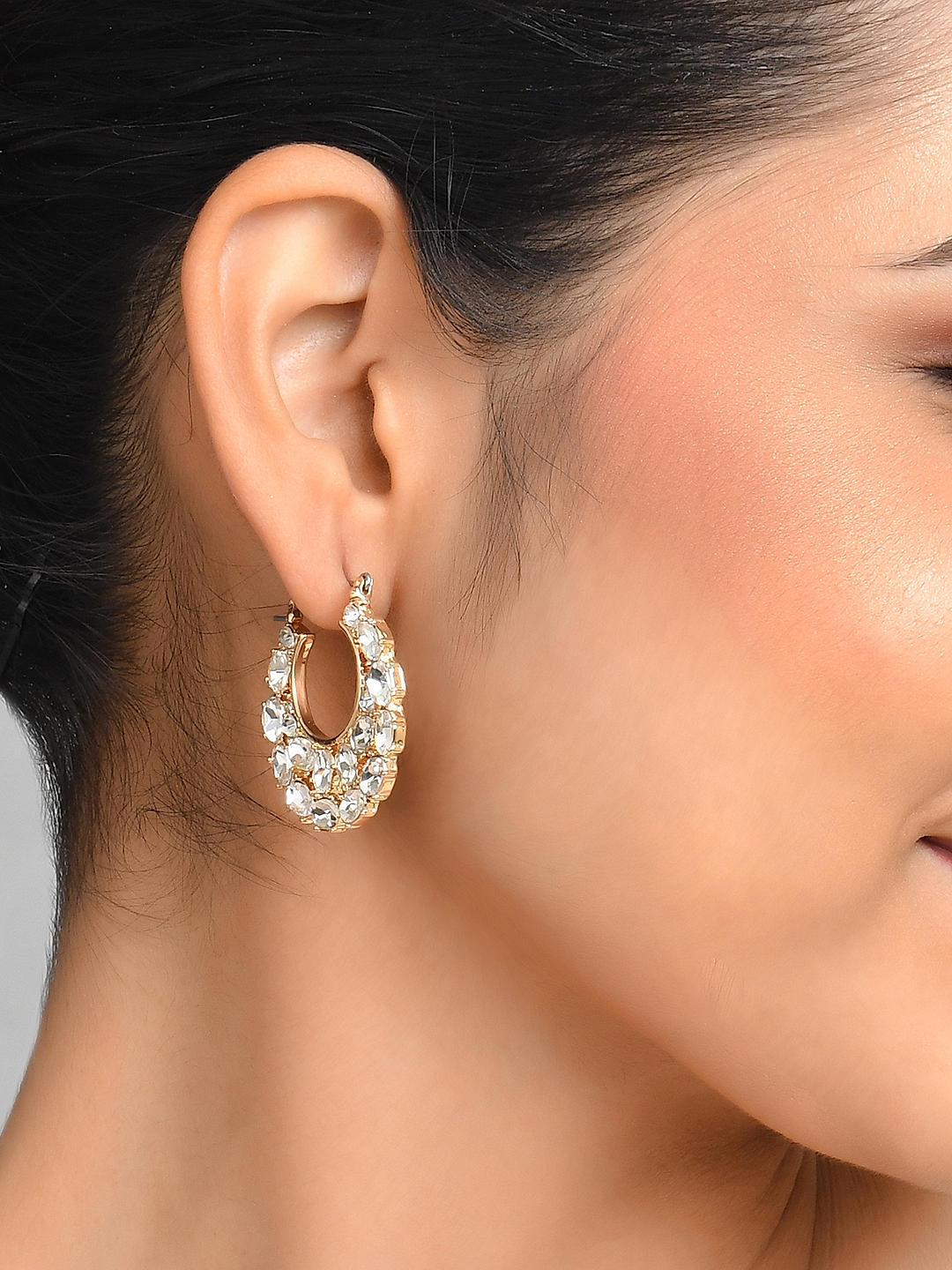 OOMPH Jewellery Silver Stone Studded Large Hoop Earrings For Women  Girls  Buy OOMPH Jewellery Silver Stone Studded Large Hoop Earrings For Women   Girls Online at Best Price in India 