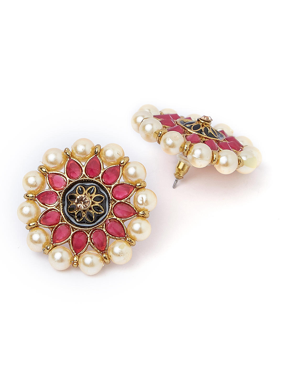 Dazzling Diamond Galore and Red Stone Stud Earrings