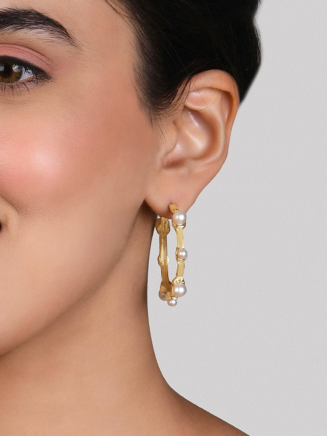 Lauren Ralph Lauren Gold Tone Pearl Crystal Pave Huggie Hoop Earrings |  Dillard's