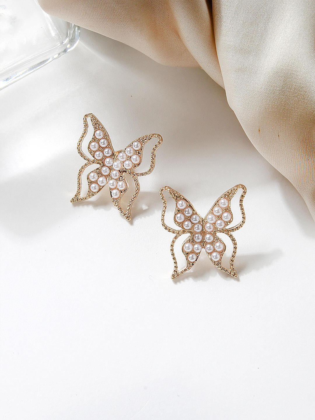 GLAM FASHION presents gold plated butterfly studs for woman Gold Big Butterfly  Earrings Hollow Butterfly Stud