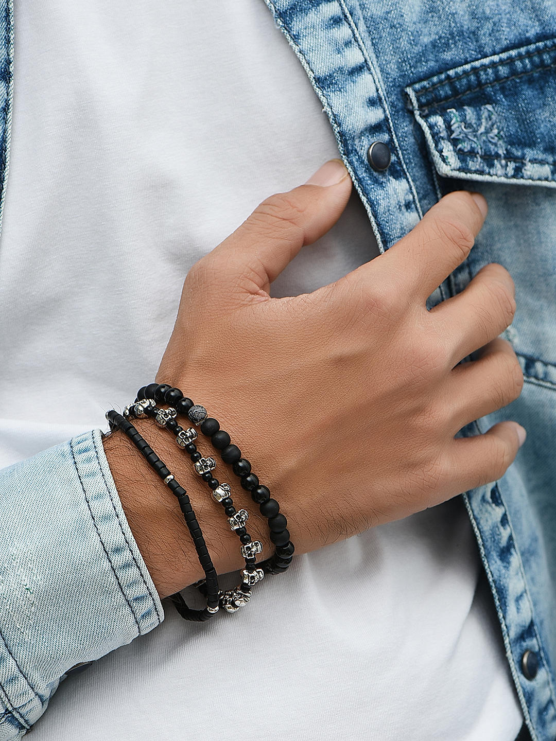 Silver Bracelet for Men's | Imported Black Stone Bracelet | Silveradda