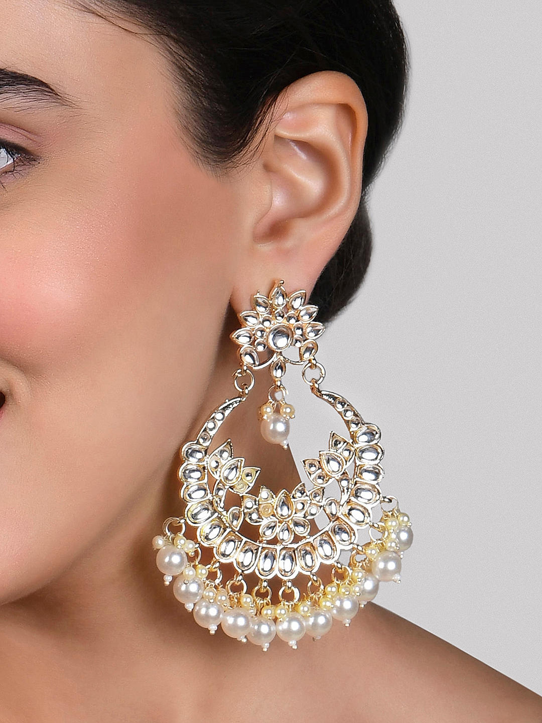 Gold Plated Chandbali Earrings for Women E2326Q (Pink) - I Jewels - 3431296