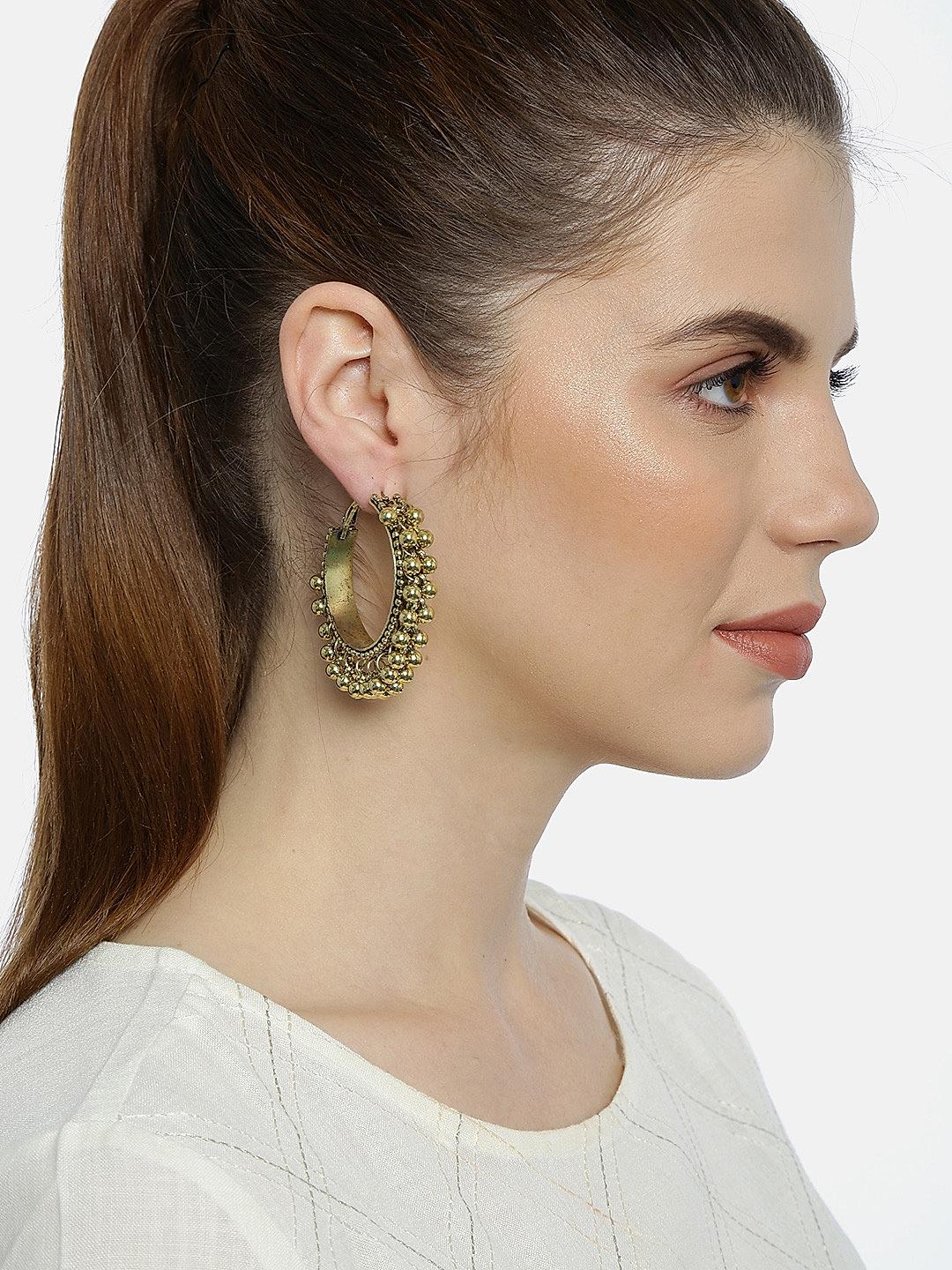 Gold Ghungroo Hoops Earring
