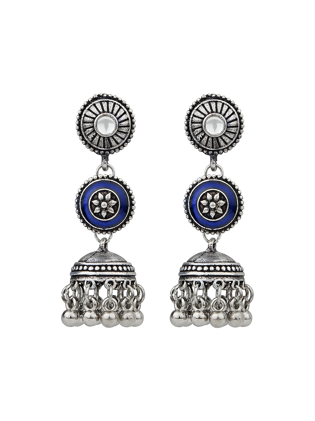 Pure Silver Oxidised Earrings With Blue Sapphires – WeaverStory