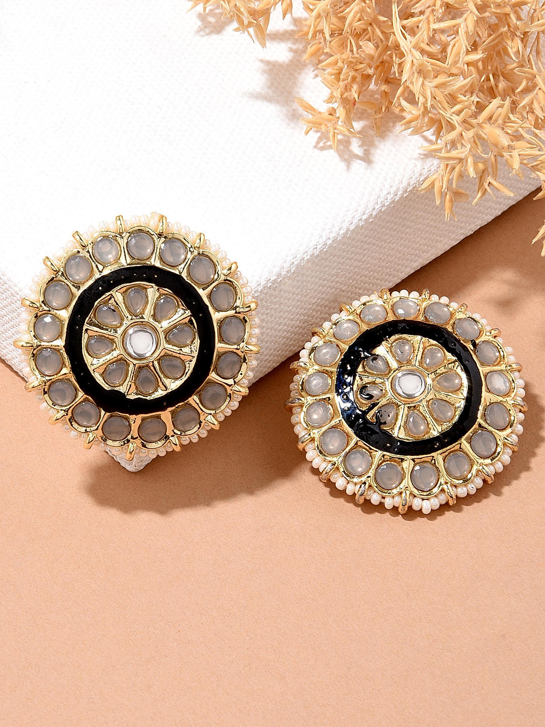 Buy Gold Plated Kundan Stud Earrings by Chhavi's Jewels Online at Aza  Fashions.