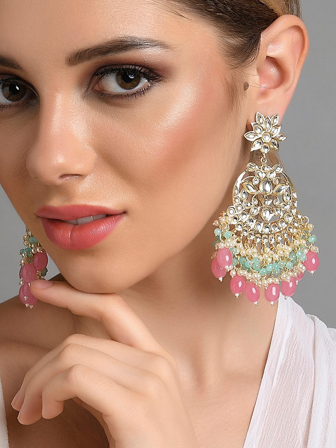 Buy Karatcart Pink Meena Pearl and Kundan Chand Bali Earrings Online At  Best Price @ Tata CLiQ