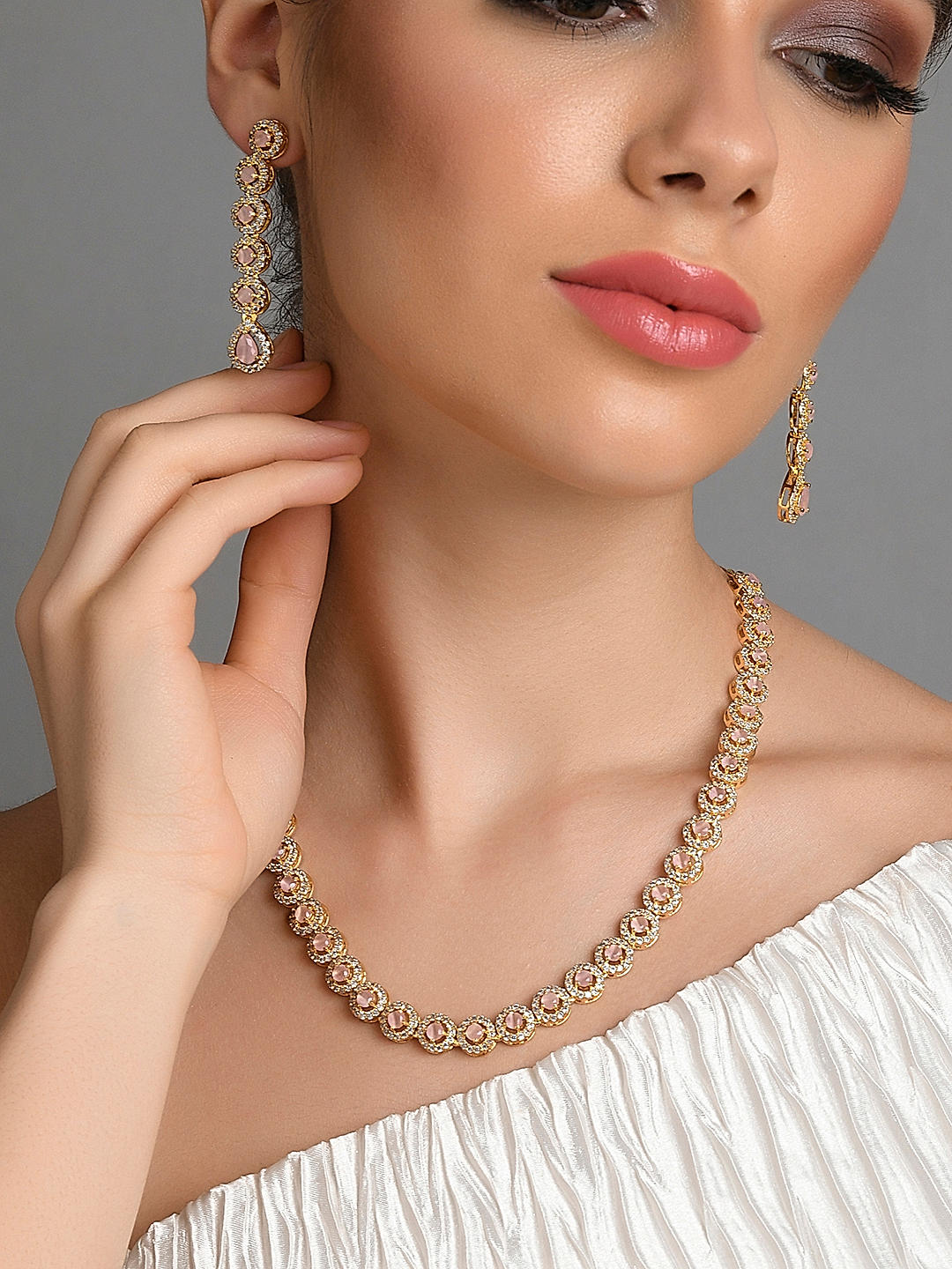 Buy Brado Jewellery Rose Gold Plated AD Studded Necklace & Earrings Set -  Jewellery Set for Women 24252030 | Myntra
