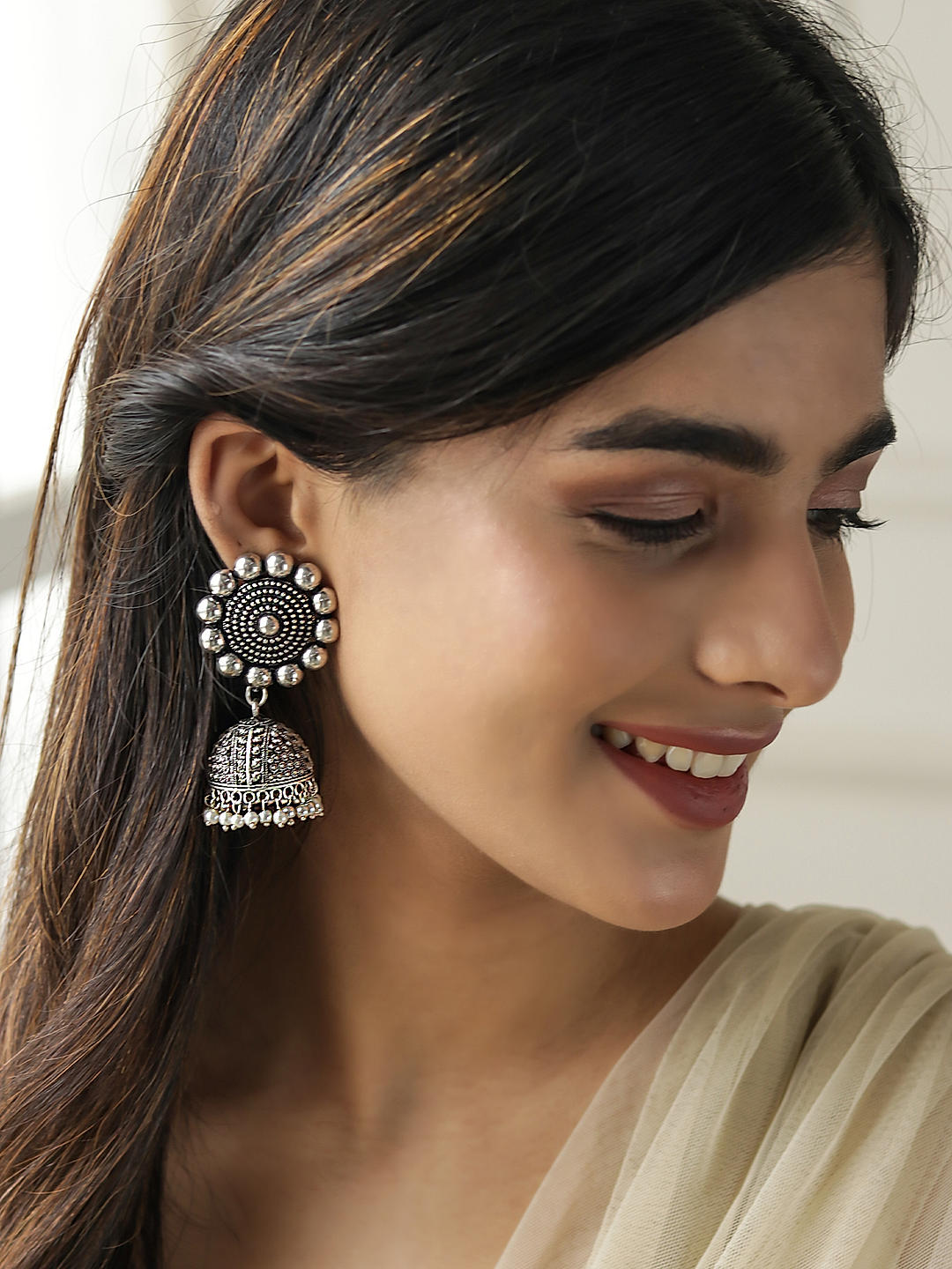 Buy Mominos Fashion Johar Kamal Oxidised Silver-Plated Chandbali Earrings  Online at Best Price | Distacart