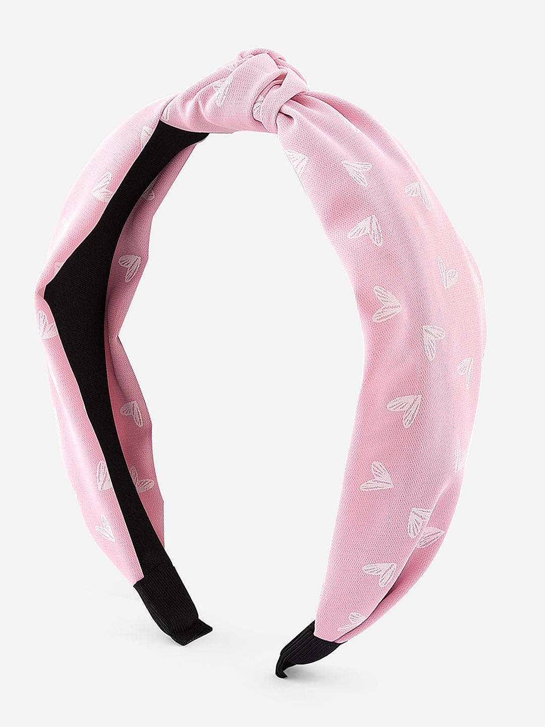 ToniQ Monochrome Pink heart print Hair Band and white pearl bow hair clip  Gift Set (set of 2)