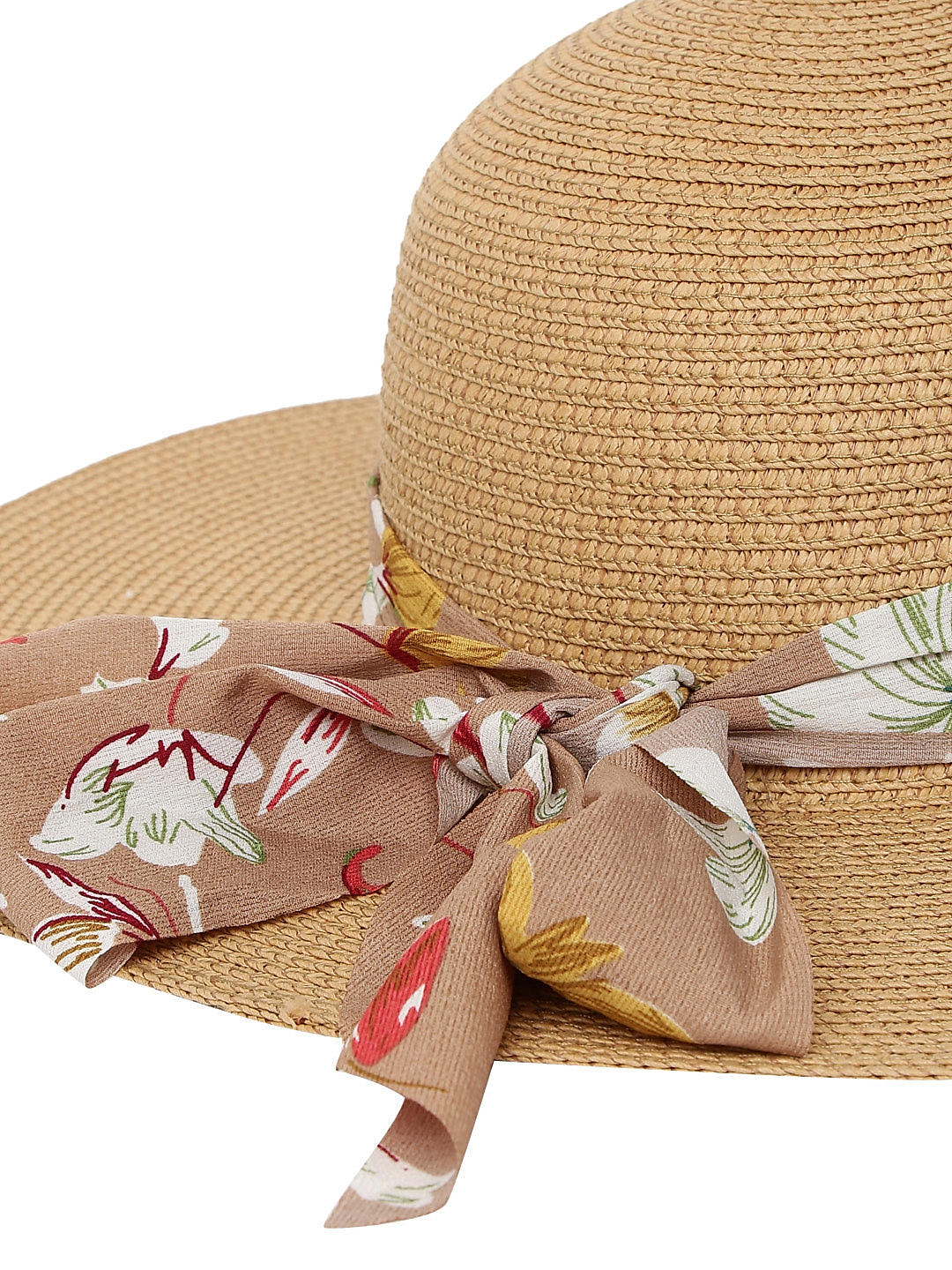 Beige Brown Multicolor Floral Printed Scarf Summer Hat