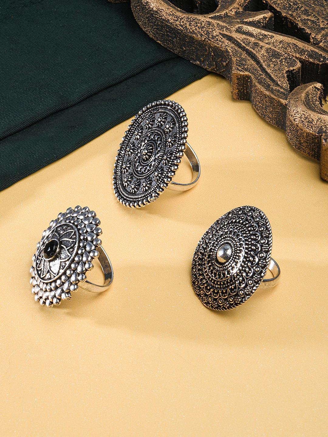Vembley Set Of 7 Oxidised Gold-Plated White CZ-Studded Adjustable Finger  Ring Price in India, Full Specifications & Offers | DTashion.com