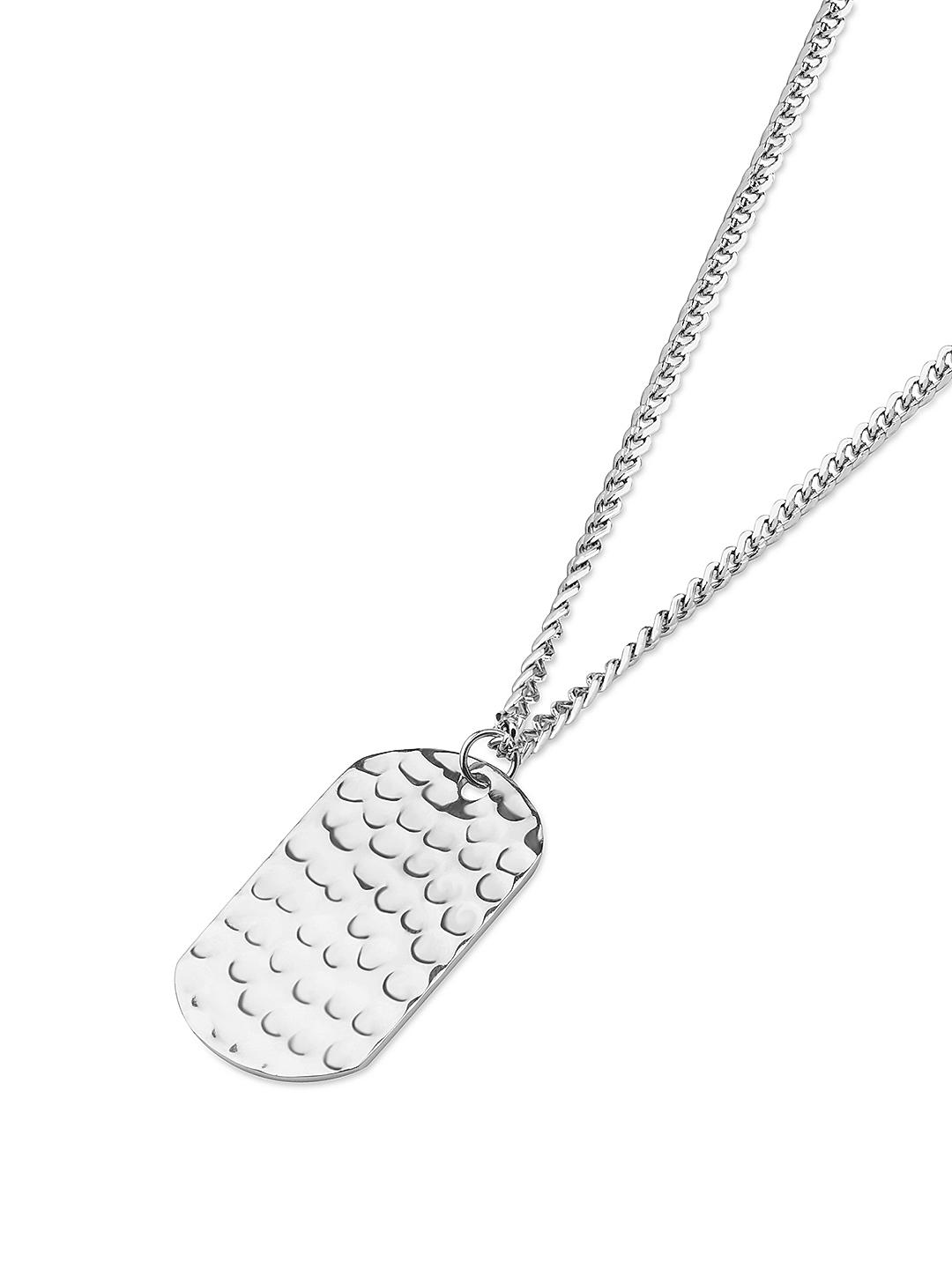 Sterling Silver Herringbone Dog Tag Pendant Necklace