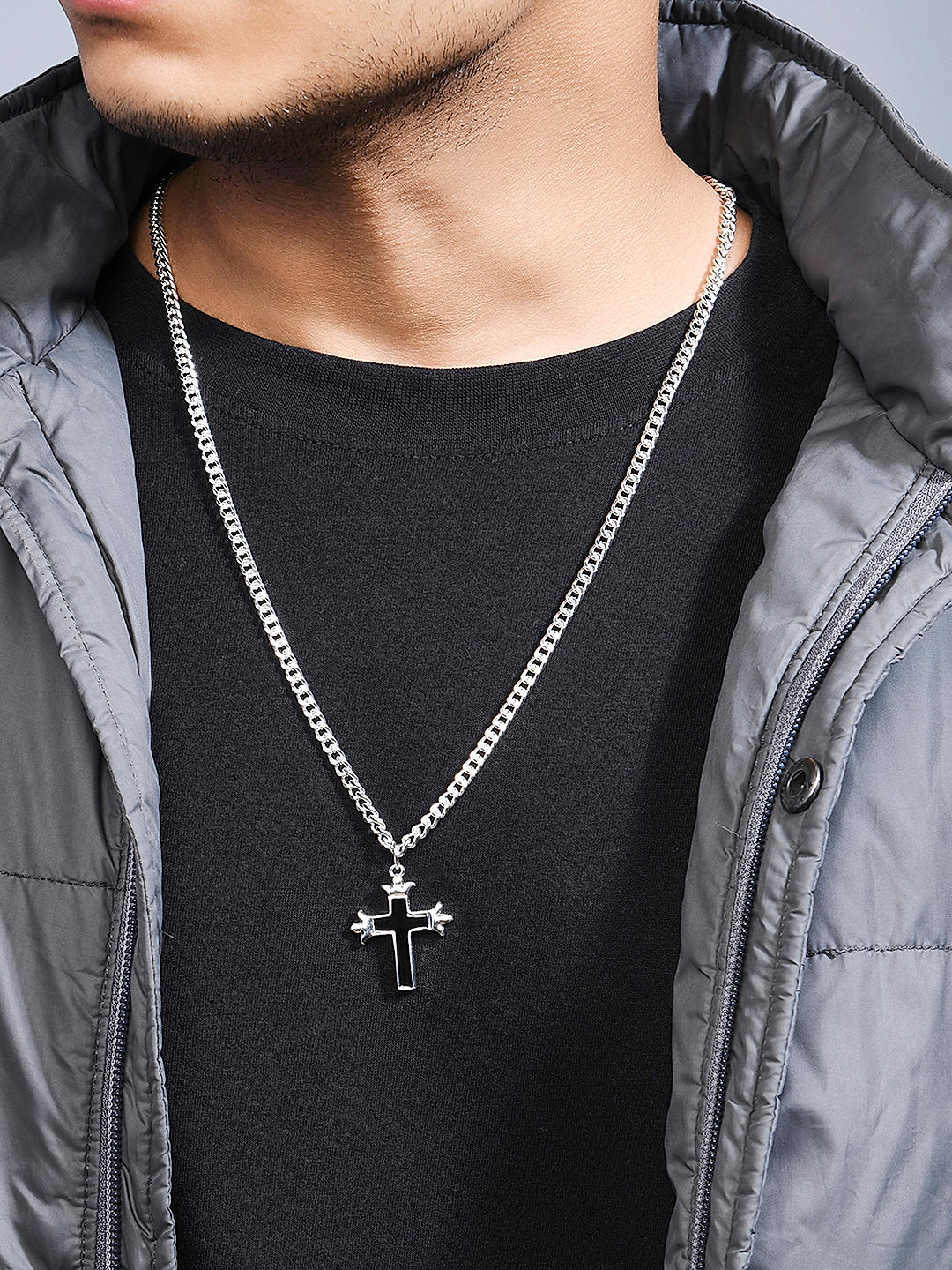 Cross Cremation Pendant Black Rhodium over Sterling Silver with Black Onyx  - Treasured Memories