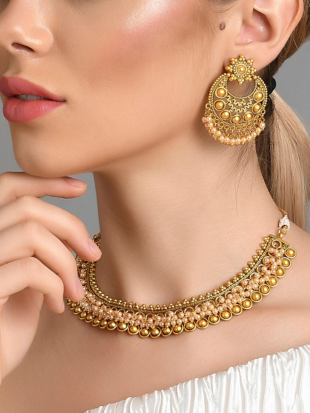 Buy Antique Gold Plated Ambika Necklace and Earrings Set | Tarinika -  Tarinika India