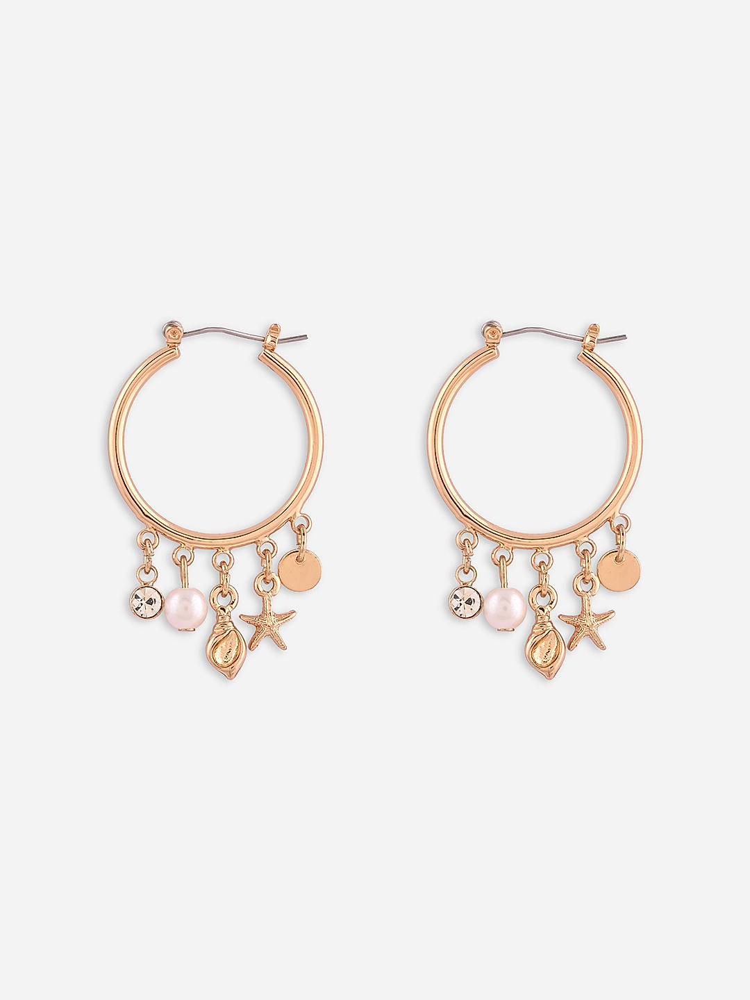 Shop by Toniq Casual Gold Plated Star Moon Hanging Hoop Earrings for Women