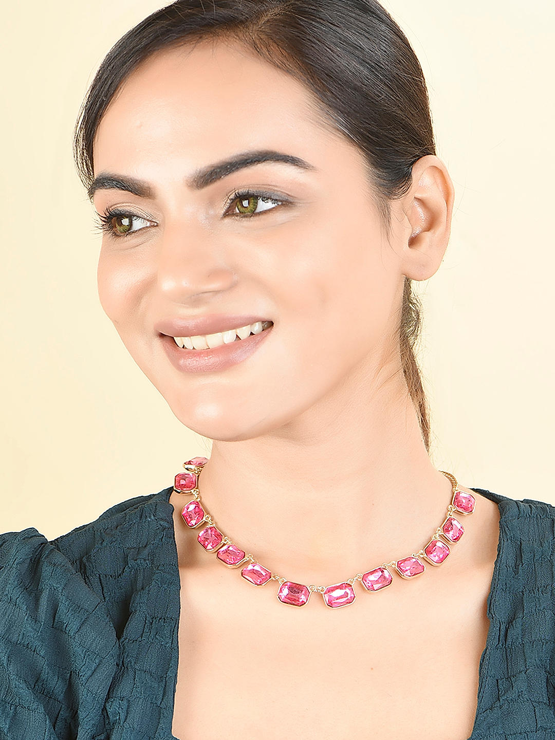 Buy Karatcart Gold-Plated Embellished Kundan and Pink Beads Handcrafted Choker  Necklace Set Online