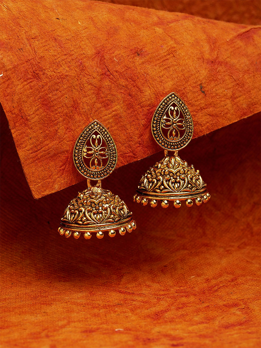 Buy 22Kt Gold Temple Jhumka Earrings 559VA367 Online from Vaibhav Jewellers