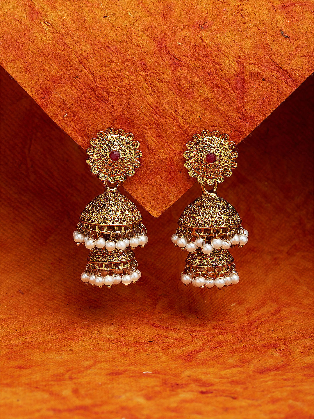 Buy Gold Finish Kundan Jhumkas With Layered Chain And Multi Drops KALKI  Fashion India