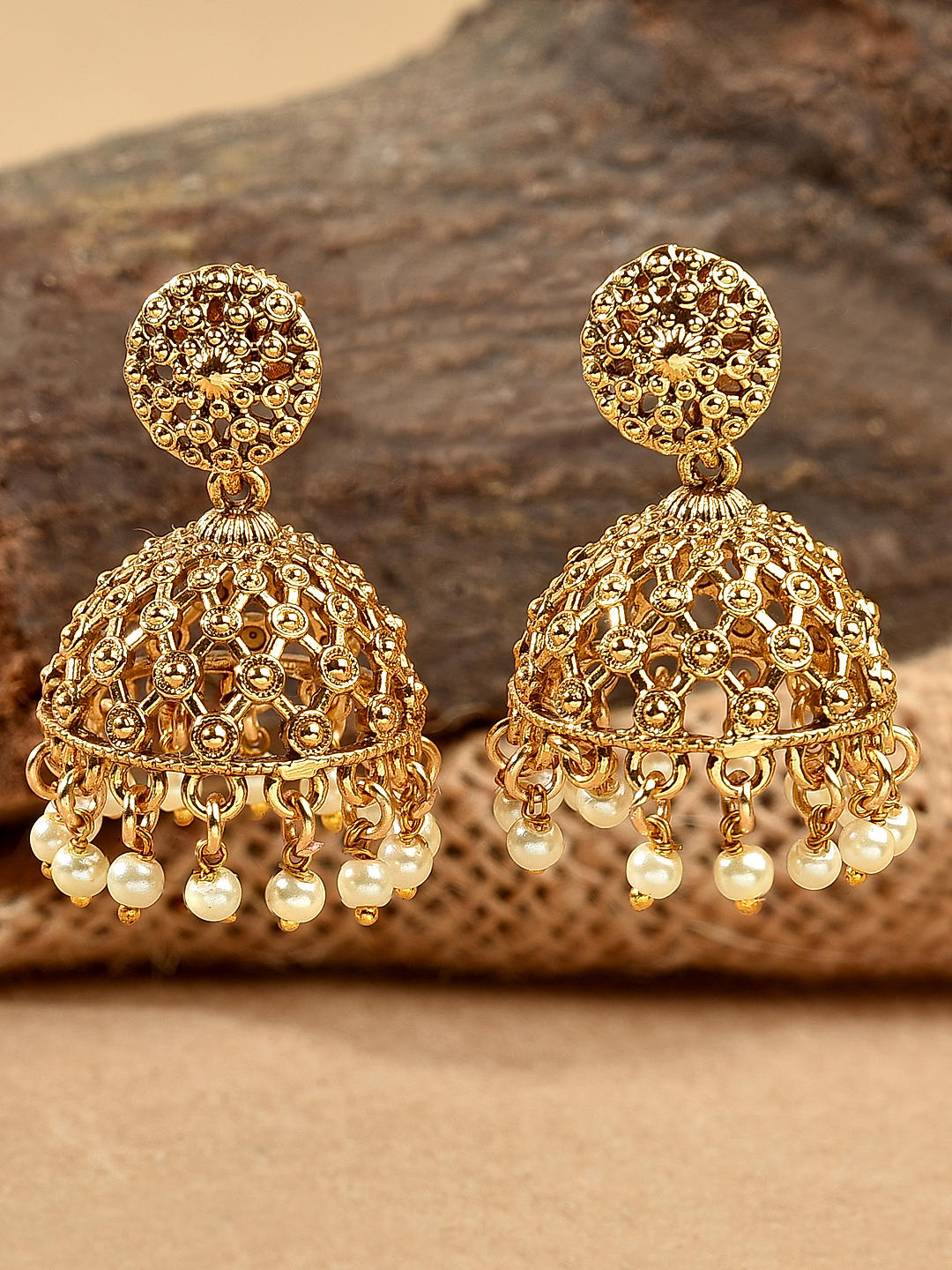Beautiful Silver Gold Polish Traditional Jhumka Earrings