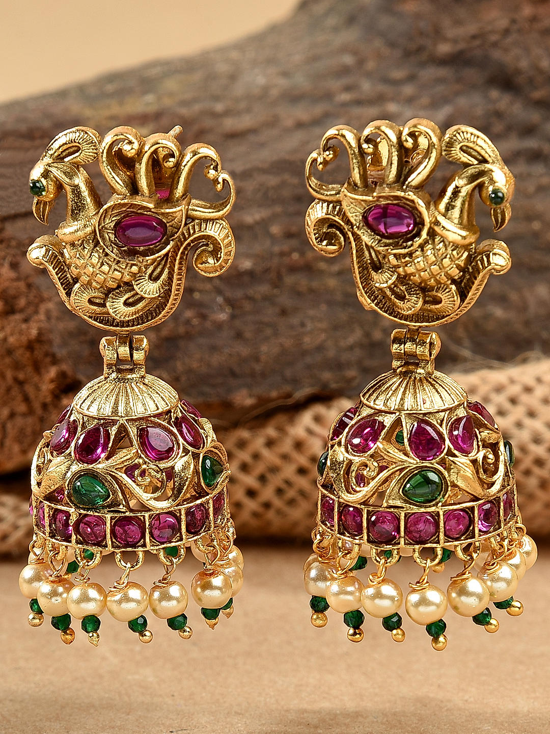 Indian Jhumka Earings Online Shopping Antique Jewellery Green Stones J20652  | JewelSmart.in