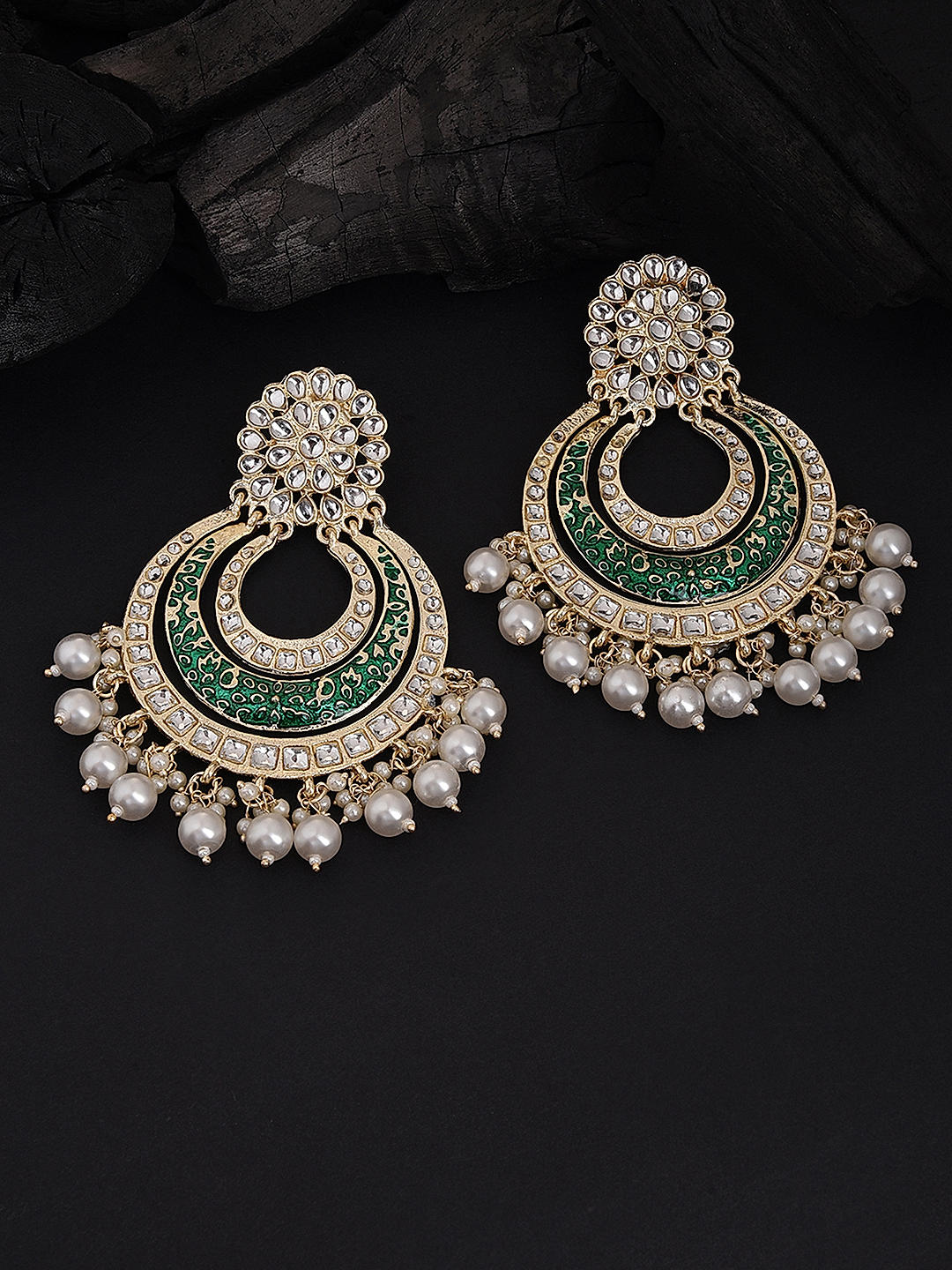 Mint Green Enamel Kundan Chandbali Earrings for Wedding  FashionCrabcom