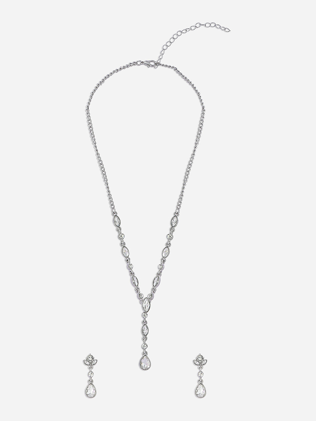Austrian Rhinestone Inlaid Elegant Round Pendant 18K Platinum Necklace and Earrings  Set