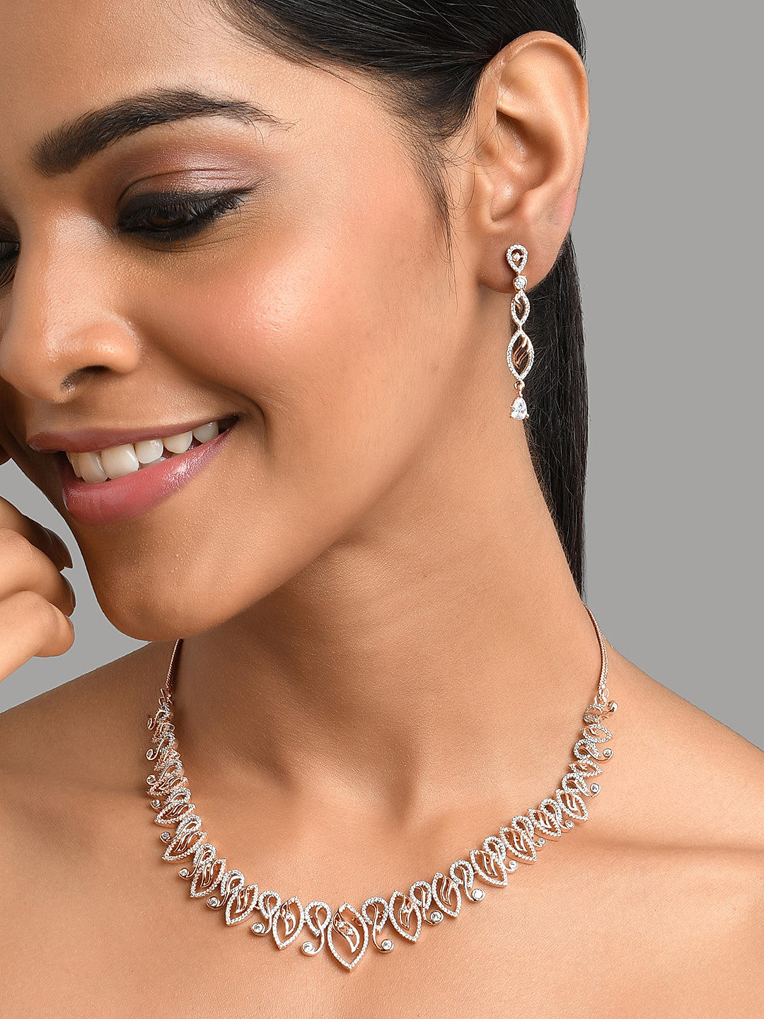 Buy Stunning Necklace and Earrings Set in 14KT Rose Gold Online | ORRA