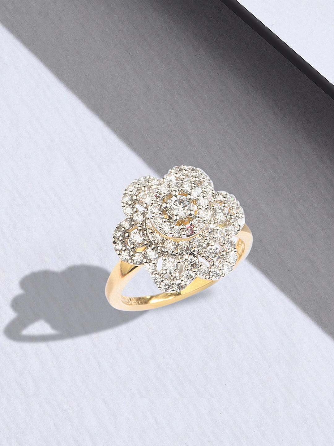 Trio 18K Yellow Gold Flower Diamond Ring | Gold Diamond Pinky Ring | Cadar  – CADAR