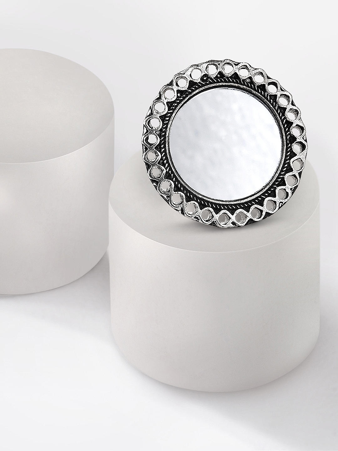 Fida Ethnic Oxidized Silver Mirror Ring for Women