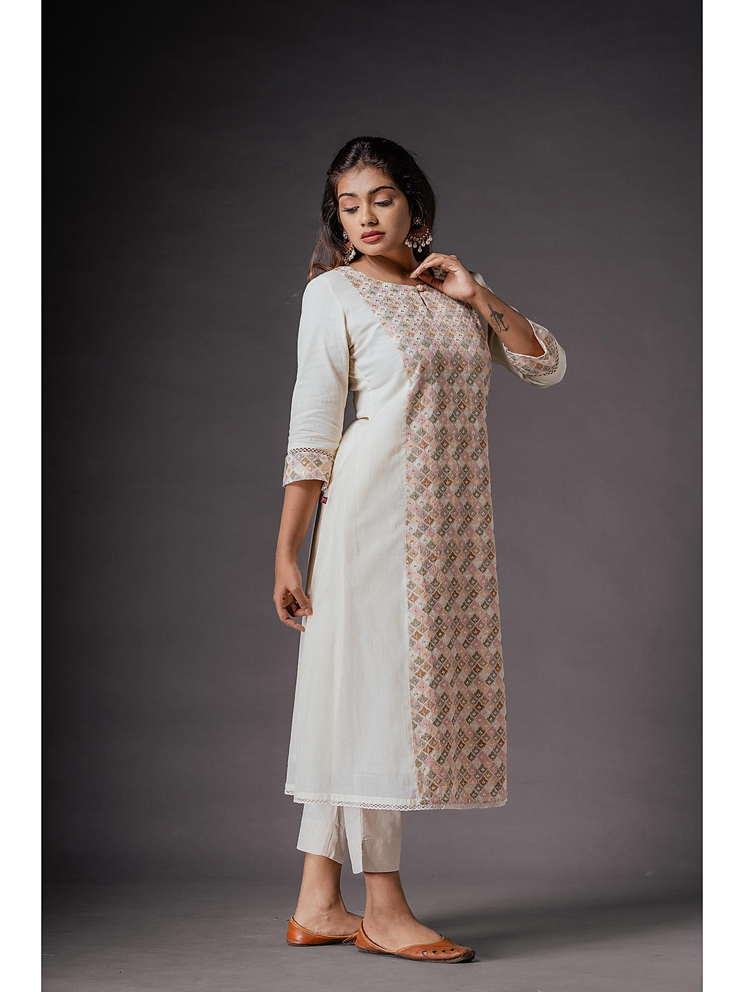 Buy Off white Kurti with Multi Color Splashes for Girls Online