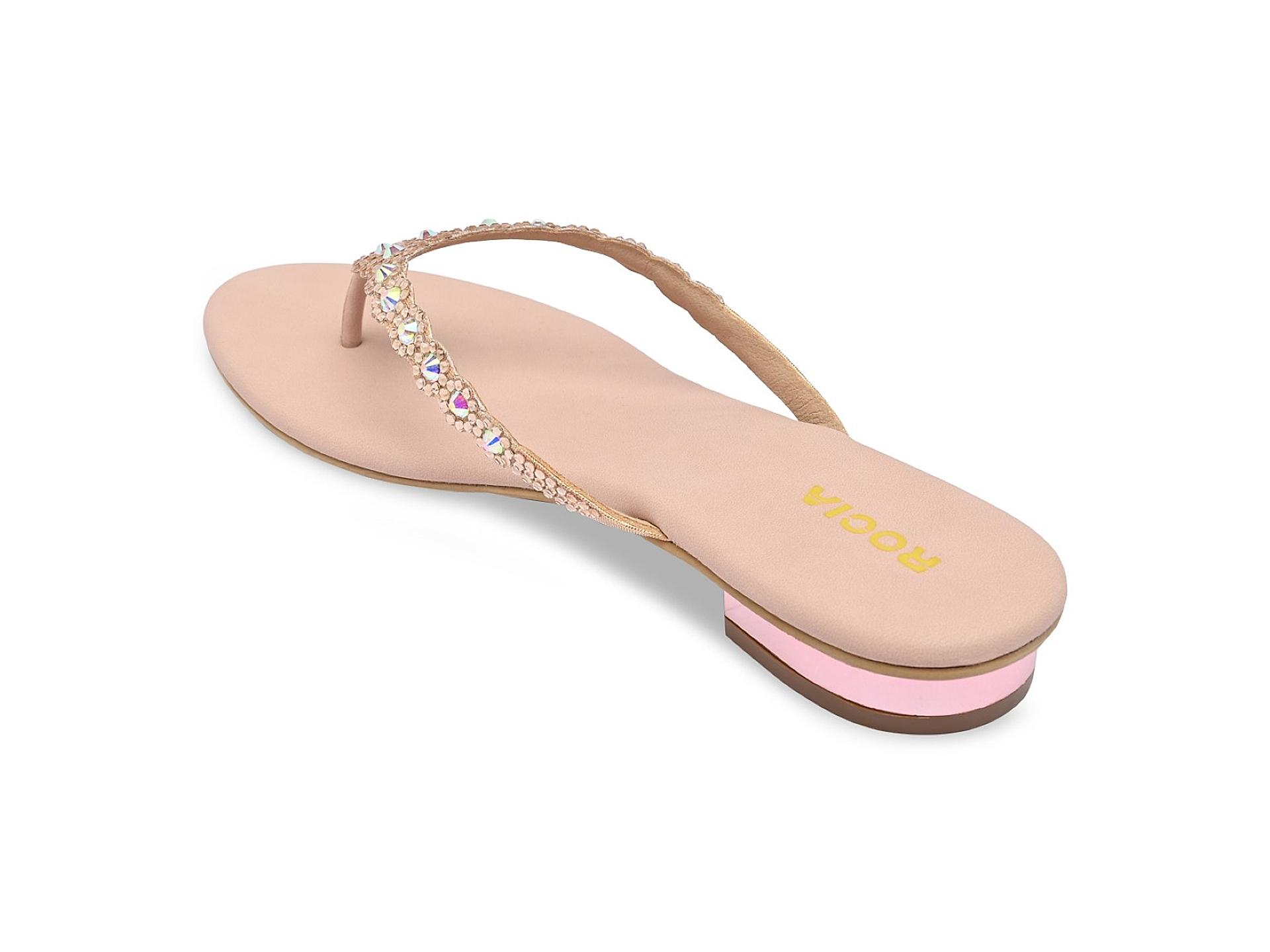 Rose gold diamante flip flops online