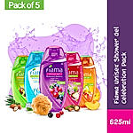 Shower Gel Unisex Celebration Pack, 125ml (Pack of 5) + Loofah + Happy Naturals Plum Blossom & Ylang Perfume Mist, 120 ml