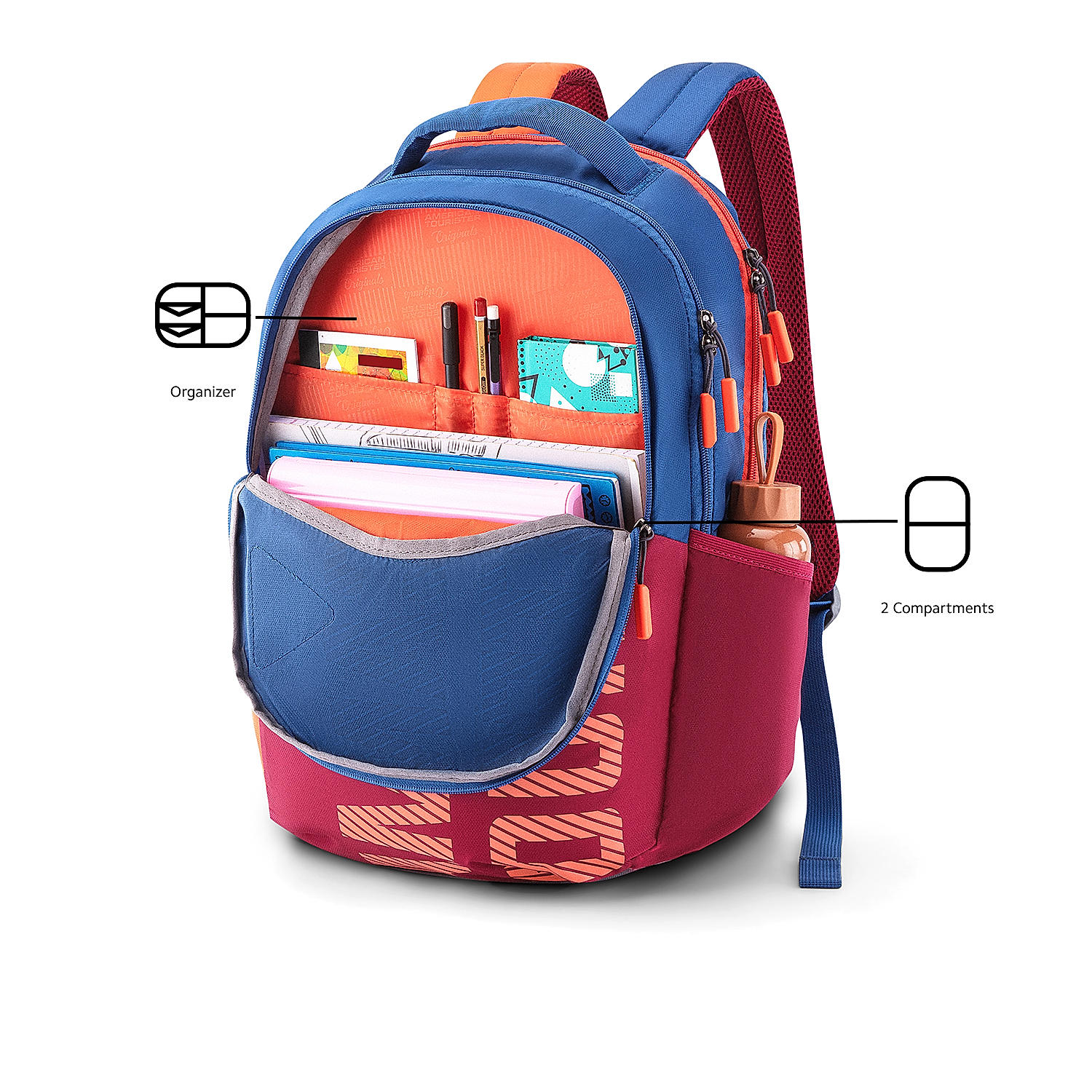 American tourister school bags with rain cover top