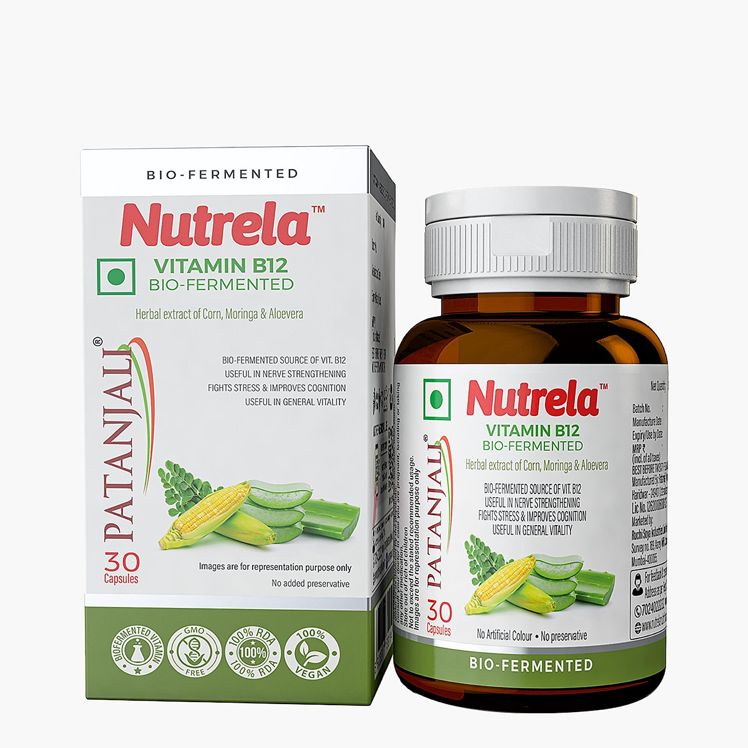 
                     Patanjali Nutrela Vitamin B12 - 30 Veg Capsules (Pack of 1)