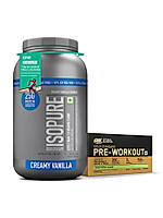 Isopure - Creamy Vanilla- 1Kg (Immune Support, Biotine) + 10% Extra Free and Optimum Nutrition (ON) Gold Standard Pre-Workout- 142.5g/15 single serve packs (Green Apple Flavor), For Energy, Focus, Power, Endurance & Performance