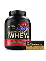 Gold Standard 100% Whey Protein Powder | Double Rich Chocolate | 5 lbs and Optimum Nutrition (ON) Gold Standard Pre-Workout- 142.5g/15 single serve packs (Green Apple Flavor), For Energy, Focus, Power, Endurance & Performance