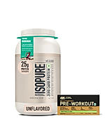 Isopure Zero Carb Protein– 2.20 lbs, 1 kg (Unflavoured) and Optimum Nutrition (ON) Gold Standard Pre-Workout- 142.5g/15 single serve packs (Green Apple Flavor), For Energy, Focus, Power, Endurance & Performance