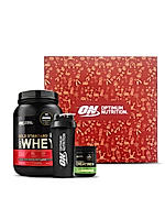 Gains Pro Gift Box - Gold -  Standard 100% Whey Protein Powder Double Rich Chocolate 2 lb + Creatine 100 gm + Free Optimum Nutrition Festive Shaker