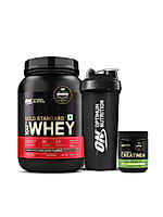 Muscle Gain Mini Combo - Gold Standard 100% Whey Protein Powder  Double Rich Chocolate 2 lb + Creatine 100 gm + Free Optimum Nutrition Shaker