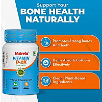 Patanjali Nutrela Vitamin D2K Natural - 60 X 2 Chewable Tablets for Men & Women - Vanilla Flavor (Pack of 2)