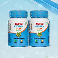 Patanjali Nutrela Vitamin D2K Natural - 60 X 2 Chewable Tablets for Men & Women - Vanilla Flavor (Pack of 2)