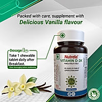 Patanjali Nutrela Vitamin D2K Natural - 60 X 3 Chewable Tablets for Men & Women - Vanilla Flavor (Pack of 3)