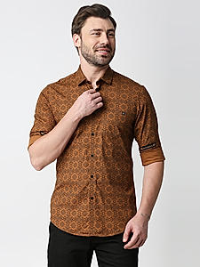 Killer Brown Slim Fit Collar Printed Shirts