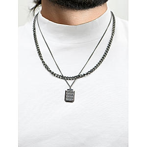 The Bro Code Metalic Gun Metal Geometric Fusion Alloy Cable and Curb Chain Layered Necklace For Men 