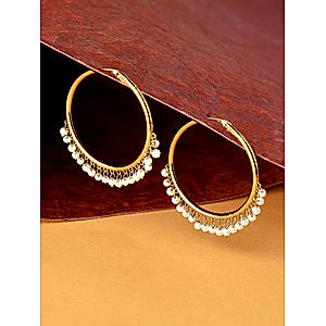 Fida Ethnic Traditional Hoop earrings with baby pink pearl drops