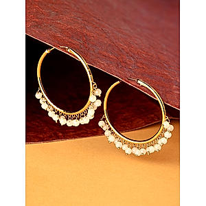 White Beads Gold Plated Hoop Earring