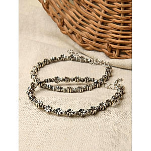 Fida Silver Plared Floral Anklet For Women