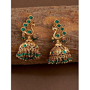 Emerald Gold Plated Peacock Jhumka Earring